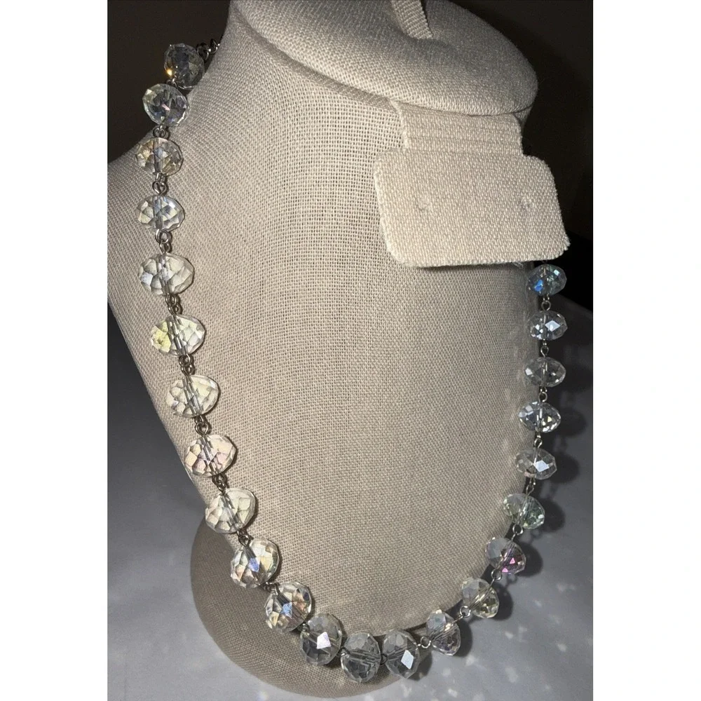 Vintage Aurora Borealis Glass Crystal‎ Beaded Necklace Faceted AB 18-21 inches